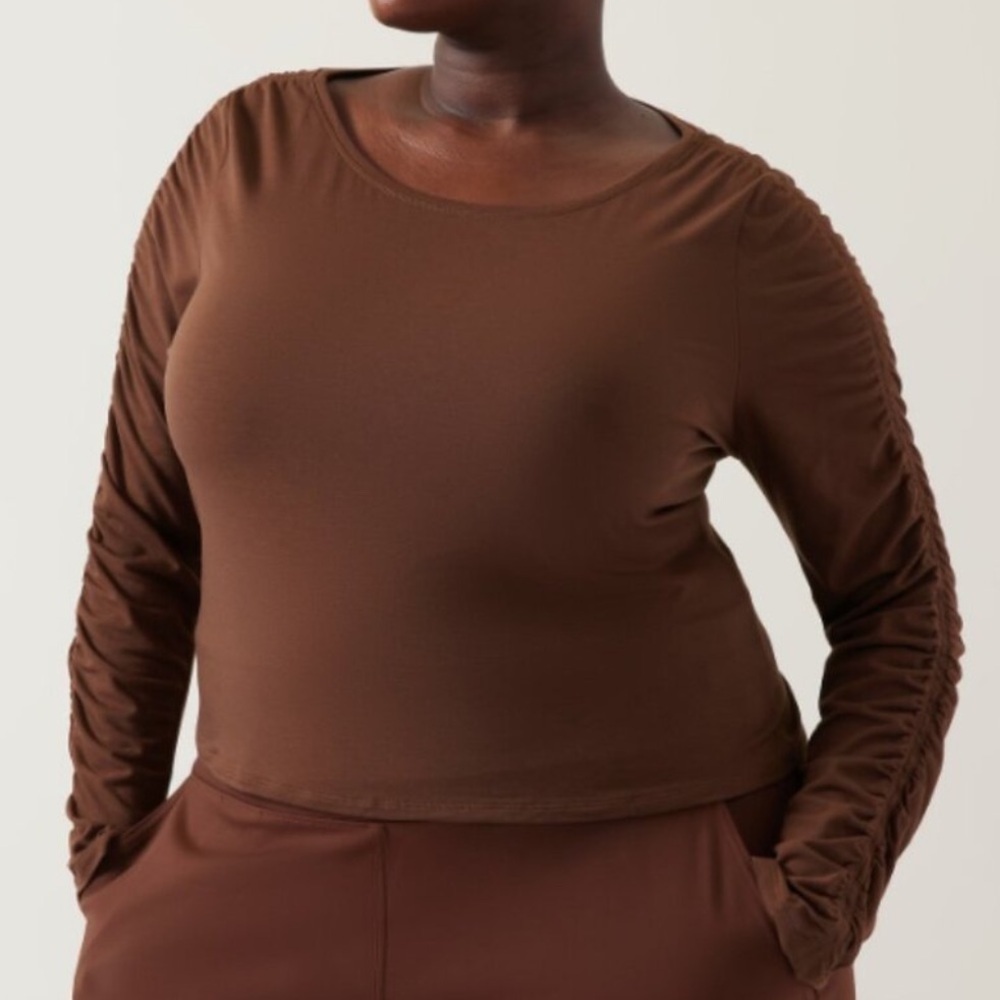 Athleta Plus Size All Around Ruched Top Long Sleeve Mahogany Brown 3X NWOT